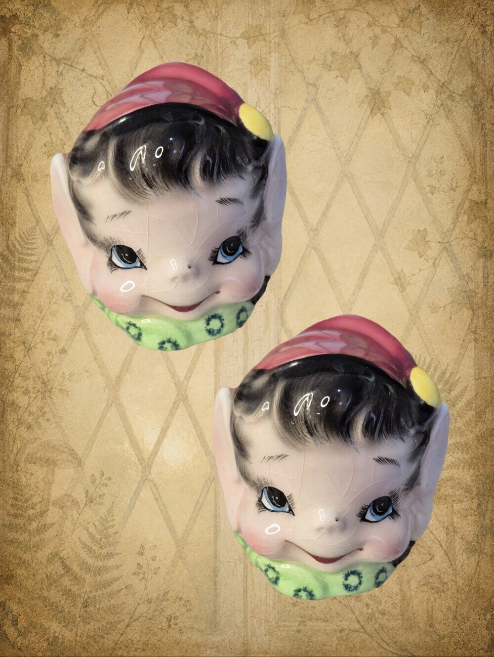 LEFTON 1950s Vintage Red Pixie Elf Salt & Pepper Shakers